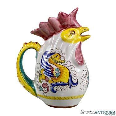 Vintage Italian Majolica Porcelain Pottery Rooster Ewer Creamer