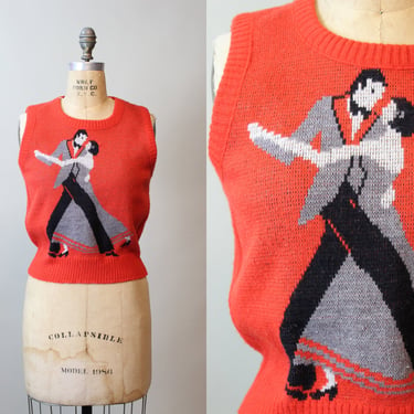 1970s DANCING COUPLE sweater vest xs small | new fall 