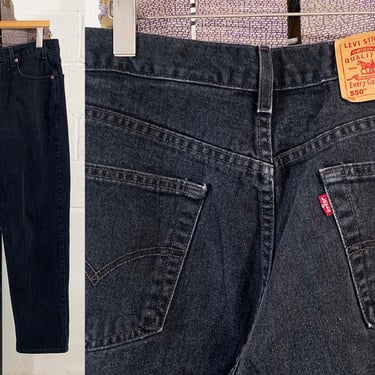 Vintage Levi's 550 Distressed Black Wash Charcoal Gray Jeans Relaxed Fit Tapered Leg USA Made Waist 36" Inseam 32" 1990s 