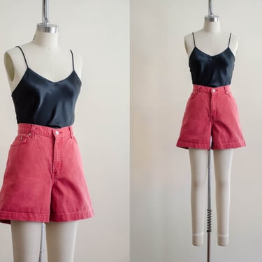 high waisted jean shorts | 90s vintage red denim shorts 