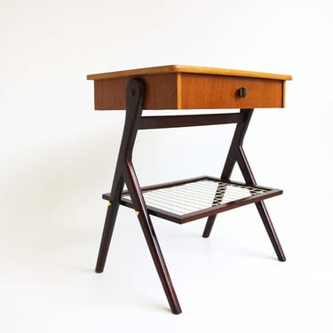 Teak Two Tone Nightstand 1960s Design Bedside Table With Drawer And Iron Shelf End Table Side Table Vintage 