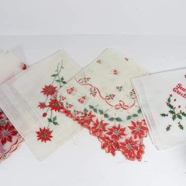 Vintage Printed Christmas Handkerchiefs - Four Printed Christmas Handkerchiefs 