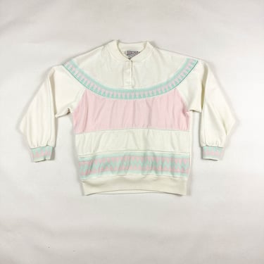 1980s Pastel Spice of Life Knit Sweatshirt / Long Sleeve / Color block / Pink and Teal / Kawaii / Medium / Large / Saved By The Bell / 80s 