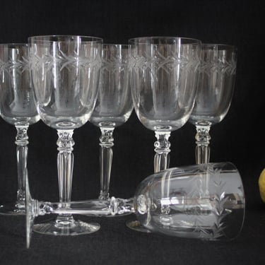6 Vintage Etched Elegant Lead Crystal Stemware Wine/Cocktail Glasses 