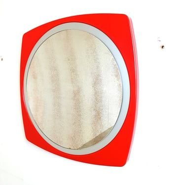 Vintage red space age mirror, 1970s - design mirror - home decor - red mirror 