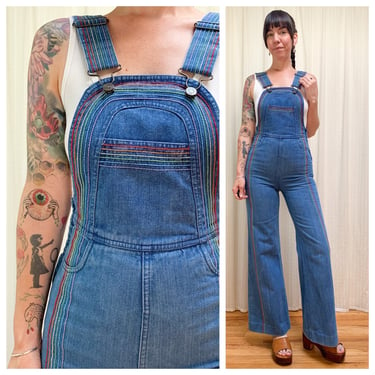 XS/S 70s Faded Glory rainbow stitched overalls 