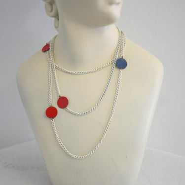 1960s Red, White, and Blue Long Chain Necklace 