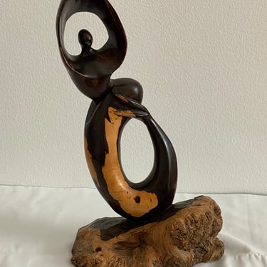 Midcentury Ebony Hand Carved Mermaid Sculpture 