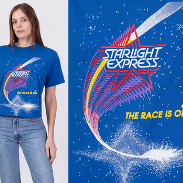 80s Starlight Express Musical Theater T Shirt - Medium | Vintage Andrew Lloyd Webber Broadway Play Graphic Cropped Tee 