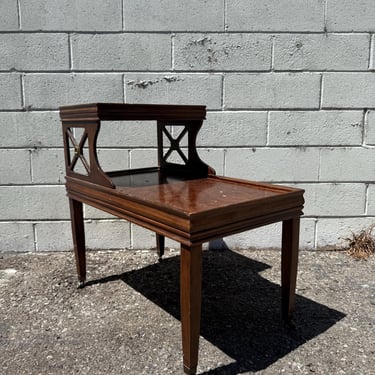 Antique 2 Tier Fretwork End Table Mahogany Side Accent End Nightstand Duncan Phyfe Traditional Shabby Chic Vintage Bedside Federal Wood 