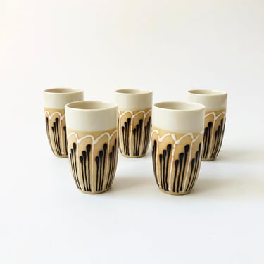 Drip Glaze Pottery Cups - Set of 5 