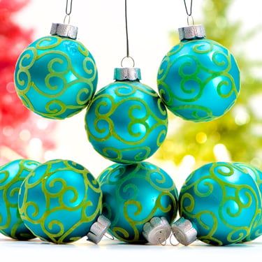 VINTAGE: 1990s - 9pcs - Glass Ornaments - Velvet Ornaments - Christmas, hHolidays, Xmas - SKU 