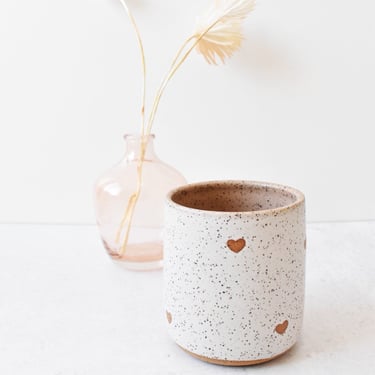 Desert Pink Hearts Speckled Stoneware Tall Tumbler 