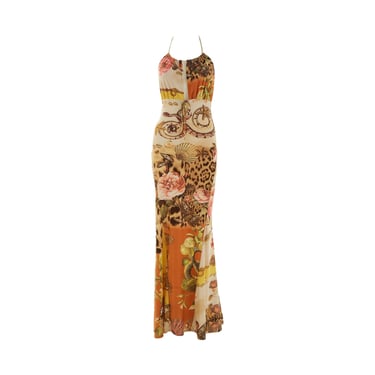 Roberto Cavalli Cheetah + Seashell Print Halter Dress