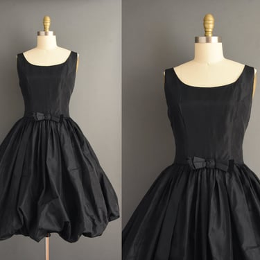 1950s dress | Gorgeous Classic Jet Black Bubble Skirt Party Dress | Medium | 50s vintage dress 