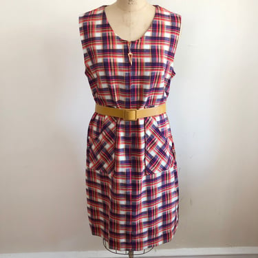 Plaid Belted Pinafore Dress - 1970s 