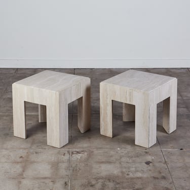 Pair of Postmodern Travertine Side Tables 