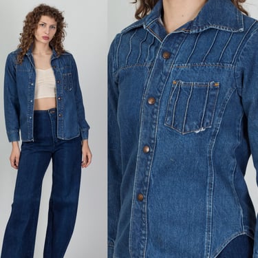 Vintage 70s 80s Gap Jean Shirt - Extra Small | Medium Wash Blue Denim Lightweight Snap Up Jacket 