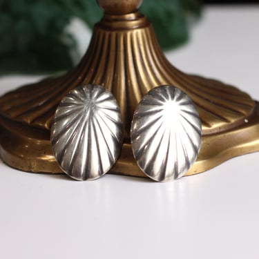 Southwestern Sterling Silver Concho Post Earrings - Native American Oval Drop Earrings - Estate Jewelry 