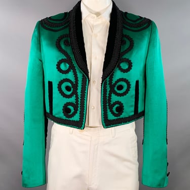 DOLCE & GABBANA SS15 Size 44 Green Black Silk Cotton Cropped Matador Sport Coat