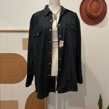 Vintage 90s Deadstock Black Textured Pearl Snap Long Sleeve Western Shirt 