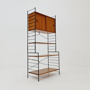 Free standing String shelf system, bookcase with cabinet teak by WHB Germany, 1950s 