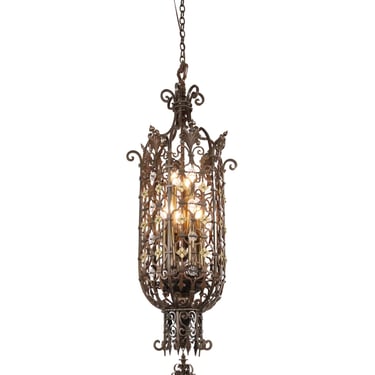 Grand Wrought Bronze Spanish Revival Pendant Light