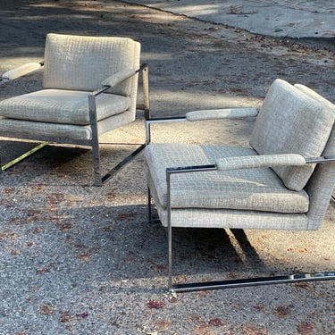 Milo Baughman Mid-Century Chrome Lounge Chairs 