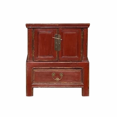 Oriental Distressed Orange Red Metal Hardware End Table Nightstand cs7093E 