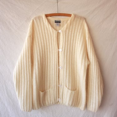 90s Express Oversized Mohair Cardigan Ribbed Knit White Cream Size L / XL 