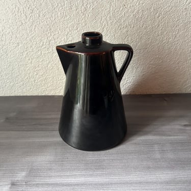 Mid Century Leroux Liquor Liqueur Brown Stoneware Pitcher, Brown stoneware pitcher, syrup dispenser, stoneware dispenser, vintage stoneware 