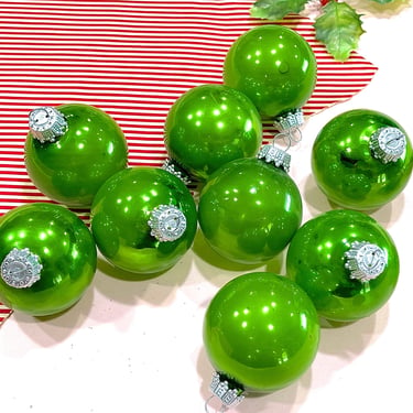 VINTAGE: 10pcs - Green Mercury Glass Ball Ornaments - By Krebs - Colorful Holiday Glass Bulbs 