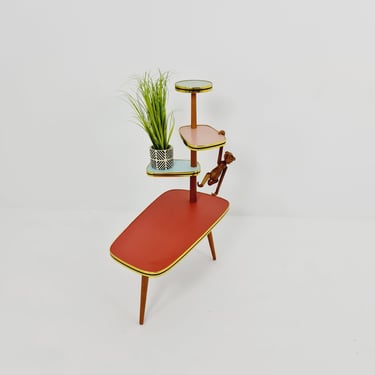 1950s German Plant Stand, Colorful Vintage Mid-Century Minimalist Indoor Plant Stand Side Table Retro flower table 