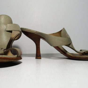 Strappy Heels, Vintage Salvatore Ferragamo, 6 1/2B Women, light taupe leather 