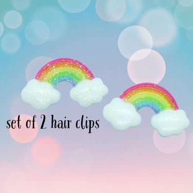 Rainbow Glitter Hair Clip Set Cute Pastel Kawaii Mini Barrettes Clips 