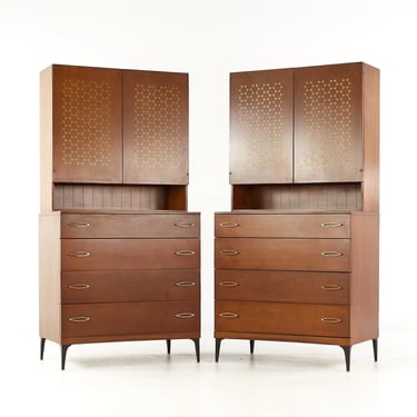Heywood Wakefield Contessa Mid Century 4 Drawer Cabinet with Hutch - Pair - mcm 