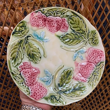 Antique French Majolica Strawberries Plate 