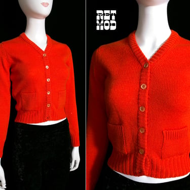 Rare Early 60s Vintage Orange Cropped Wool Cardigan by Bobbie Brooks 