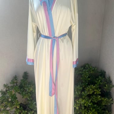 Vintage Vanity Fair nylon robe pastel trim Sz M pockets. 