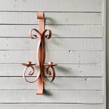 Pink Sconce Taper Candleholder Wall Hung | Shabby Chic Metal Sconce | Girly Pink Decor | Outdoor Balcony Patio Vintage Curvy Candle Holder 