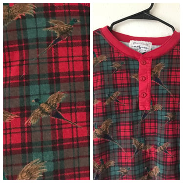 Vintage Ralph Lauren duck geese red plaid cotton long sleeve Henley pajama top size small-large 