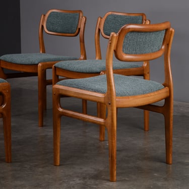 6 Danish Modern Uldum Dining Chairs Teak and Blue-Green Upholstery 
