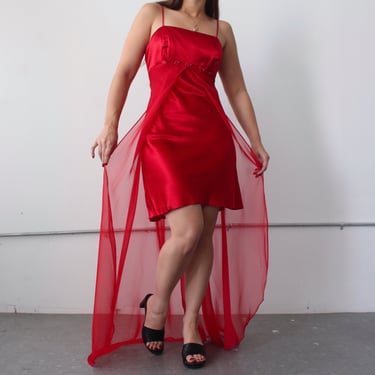 90s Crimson Sheer Overlay Dress