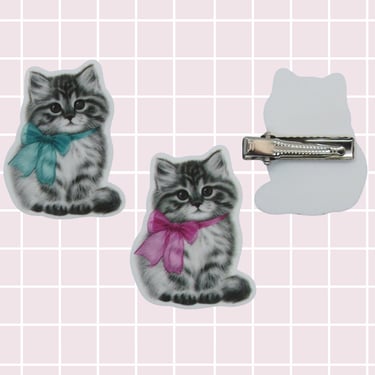Tabby Cat Hair Clip Cute Kitten Barrette Kawaii Kitty 