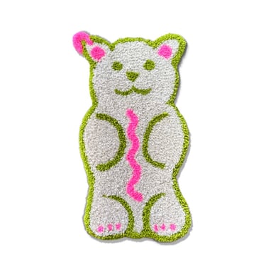 Fuzzy Bear Rug, accent rug, gift for a guy, gift for a girl, white, green, pink, gummy bear 