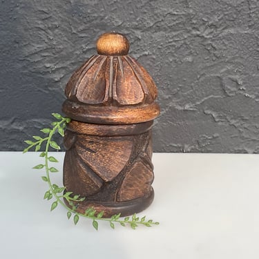 Round Wooden Carved Box with Lid
