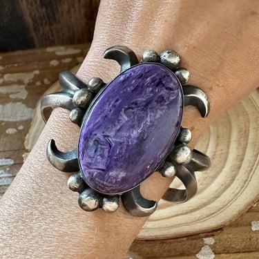 CHIMNEY BUTTE Sterling Silver and Purple Charoite Stone Cuff | Handmade Sandcast Bracelet | Native American, Navajo, Southwestern  Jewelry 