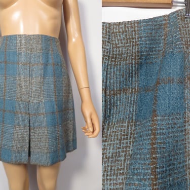 Vintage 60s Mod Plaid Wool Skort Size 27 Waist 