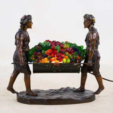 Art Deco Figural Fruit Bearers Spelter Table Lamp 