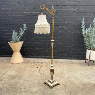 Antique Brass & Onix Marble Floor Lamp 